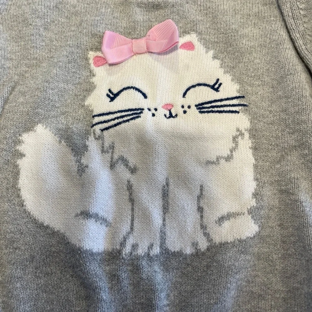 GAP Gray Kids Sweater with Cat and Pink Bow